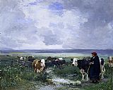 Julien Dupre Canvas Paintings - Tending the Herd